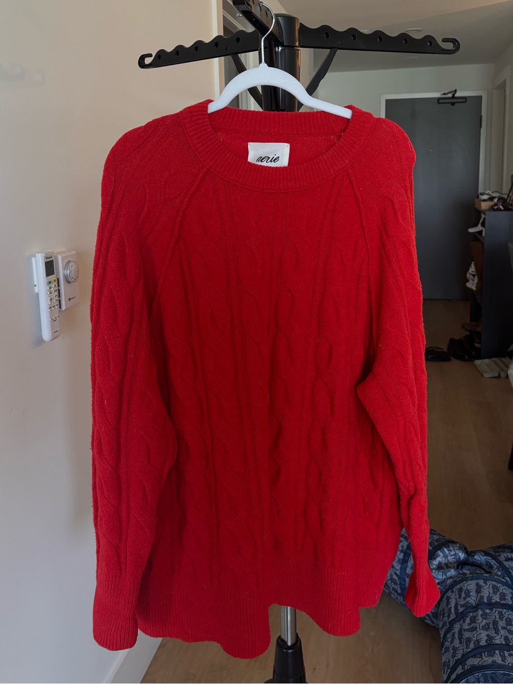 aerie Bright Red Cable Knit Crewneck Sweater